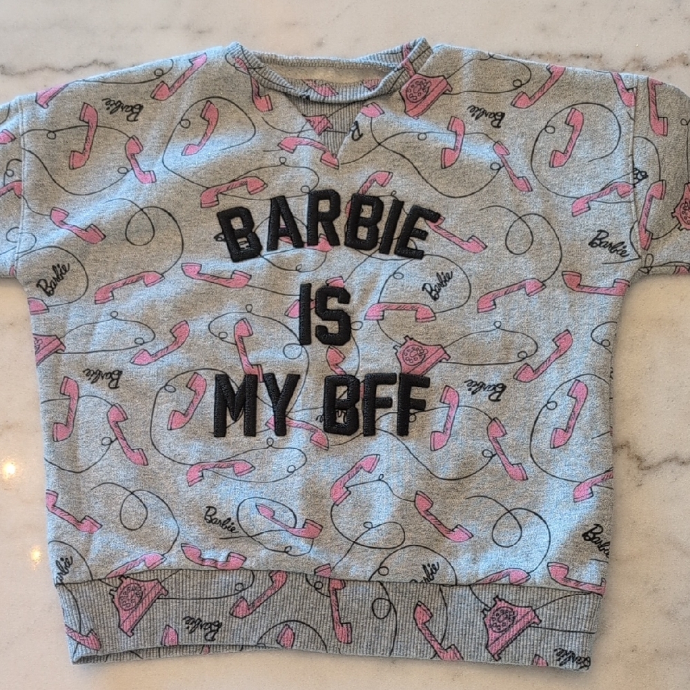 Girls Barbie Is My BFF Kids Gray Sweatshirt with Pink Phone Print